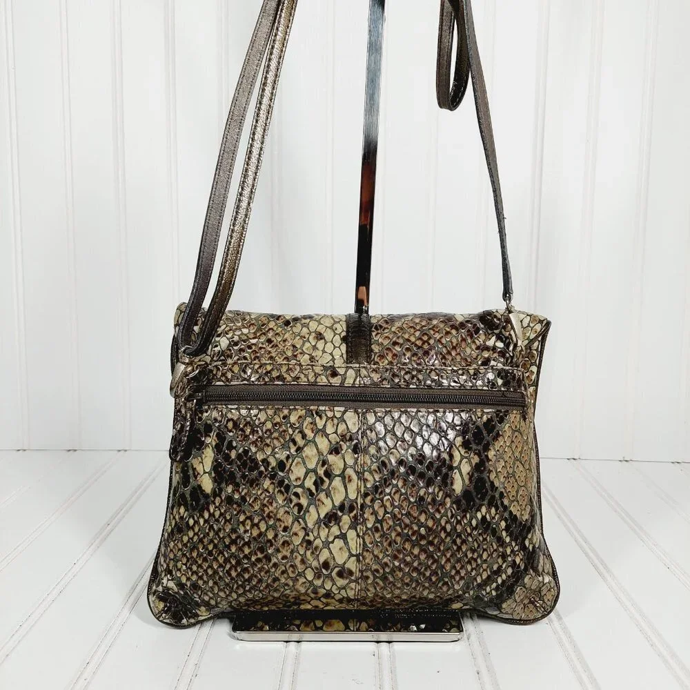 BRIGHTON Tan, Brown, Snake Skin Print SMALL Crossbody-Organizer Bag 0175